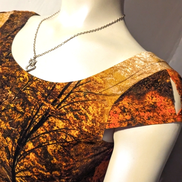 Retrolicious fall leaves art print vintage fit party dress small keyhole pinup - Picture 5 of 9